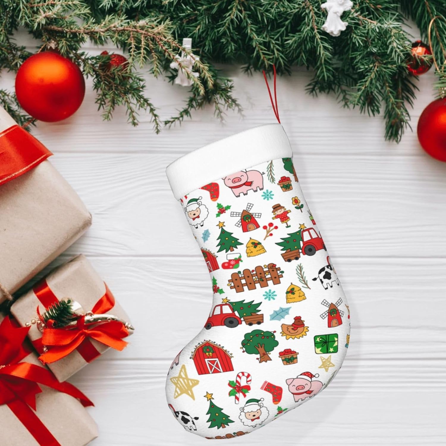 Christmas Stocking Hanging - Çiftlik Hayvanları Noel Çorabı Hediyeleri Kişiselleştirilmiş