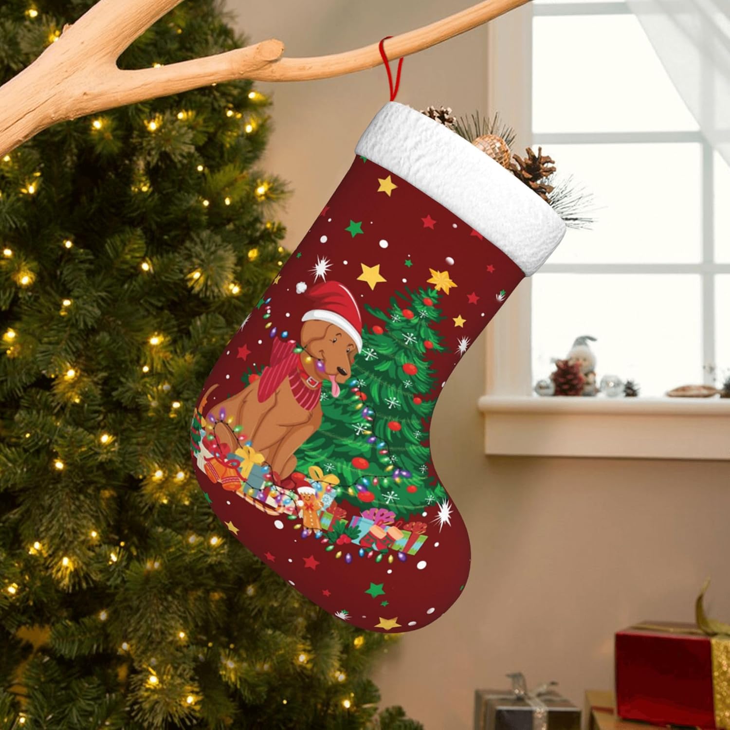 Christmas Stocking Hanging - Noel Köpek Işık Tasarımlı 45 cm