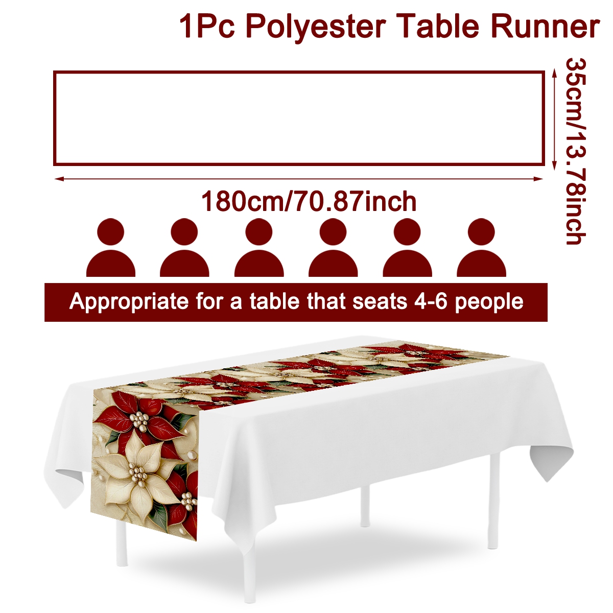 180*35cm Çiçekli Noel Masa Ört - Christmas Table Runner incelemesi ve fiyatı