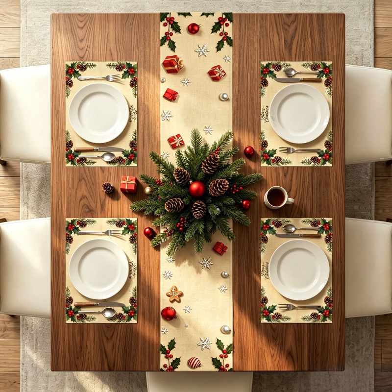 5 adet Noel Çelenk Baskılı Mas - Christmas Table Runner incelemesi ve fiyatı