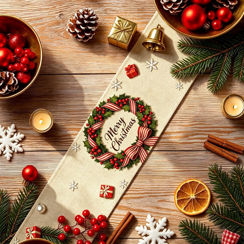 5 adet Noel Çelenk Baskılı Mas - Christmas Table Runner incelemesi ve fiyatı