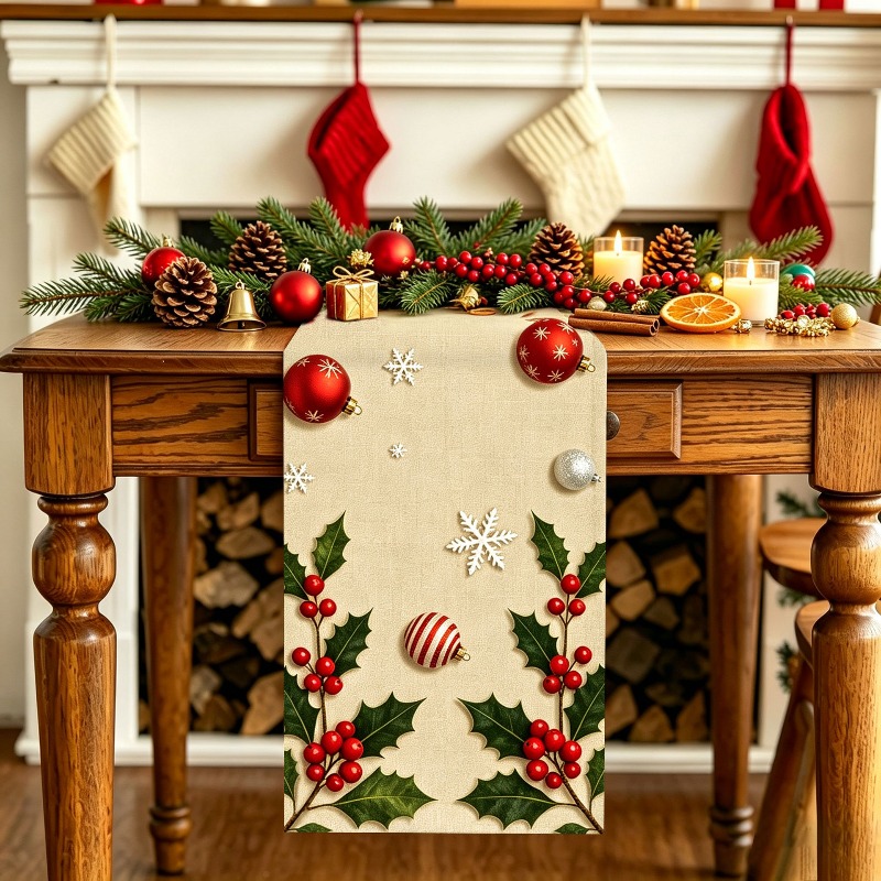 5 adet Noel Çelenk Baskılı Mas - Christmas Table Runner incelemesi ve fiyatı