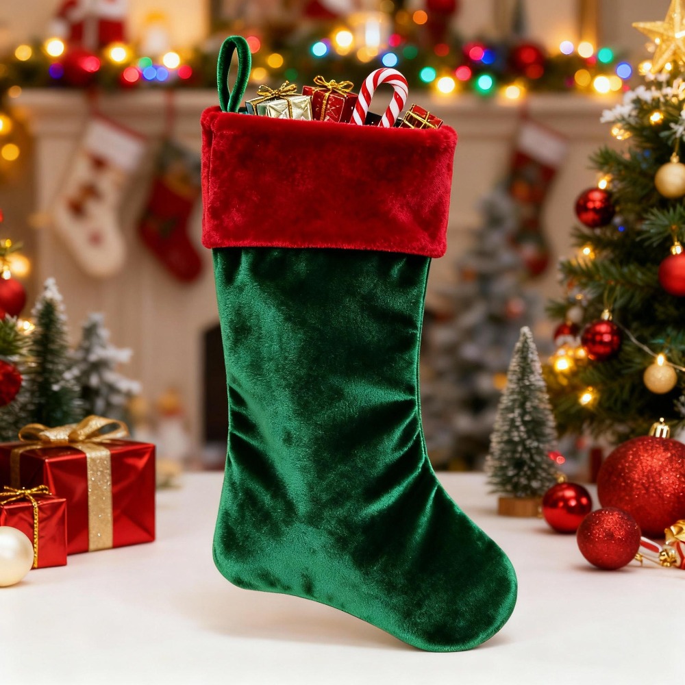 Kırmızı Yeşil Kadife Noel Çora - Christmas Stocking Hanging incelemesi ve fiyatı